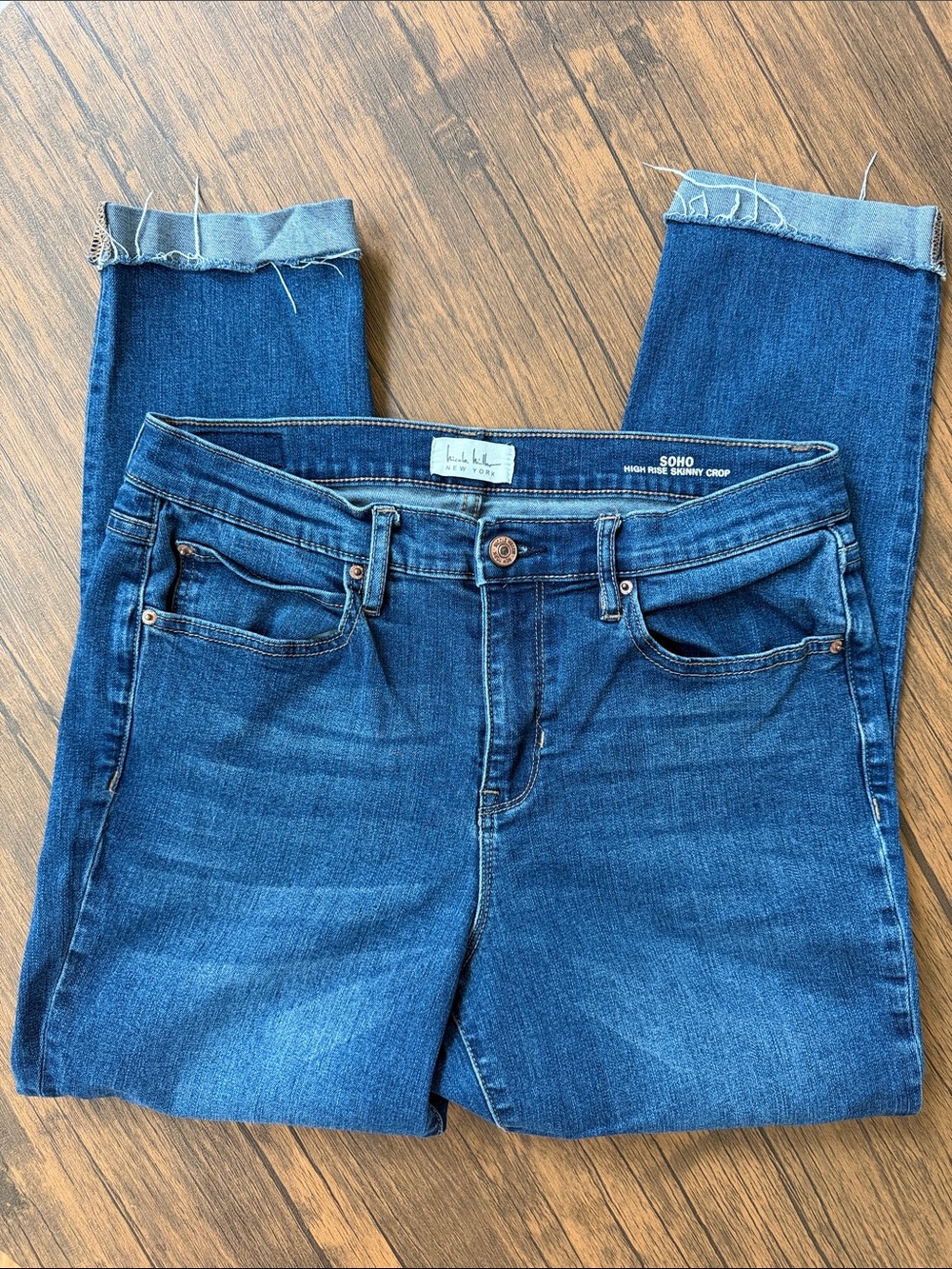 Nicole Miller Soho High Rise Skinny Crop Jeans Size 8 Cuffed Hem Stretch Denim